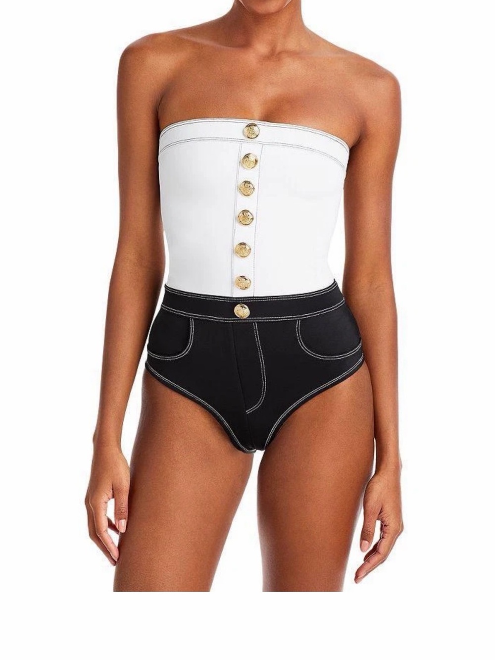 Oye Swimwear white / black Strapless Contrast One Piece Swimsuit size Small